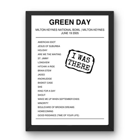 Green Day June 19, 2005 Milton Keynes National Bowl Milton Keynes Setlist Poster - Setlist