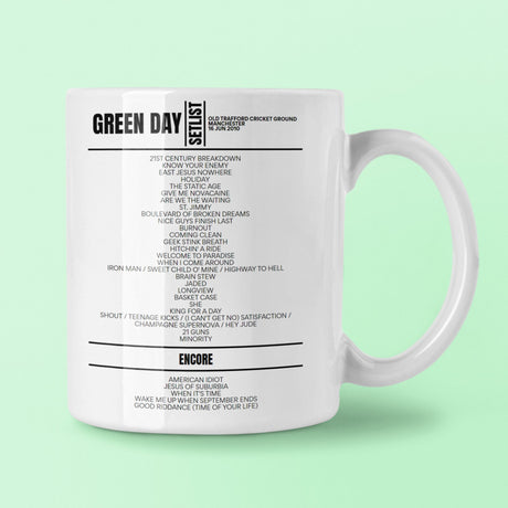 Green Day Old Trafford Cricket Ground Manchester June 16, 2010 Setlist Mug - Setlist