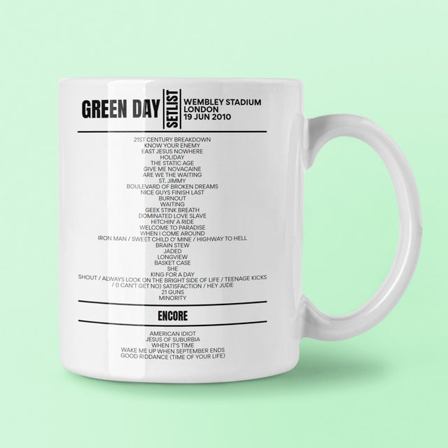 Green Day Wembley Stadium London June 19, 2010 Setlist Mug - Setlist