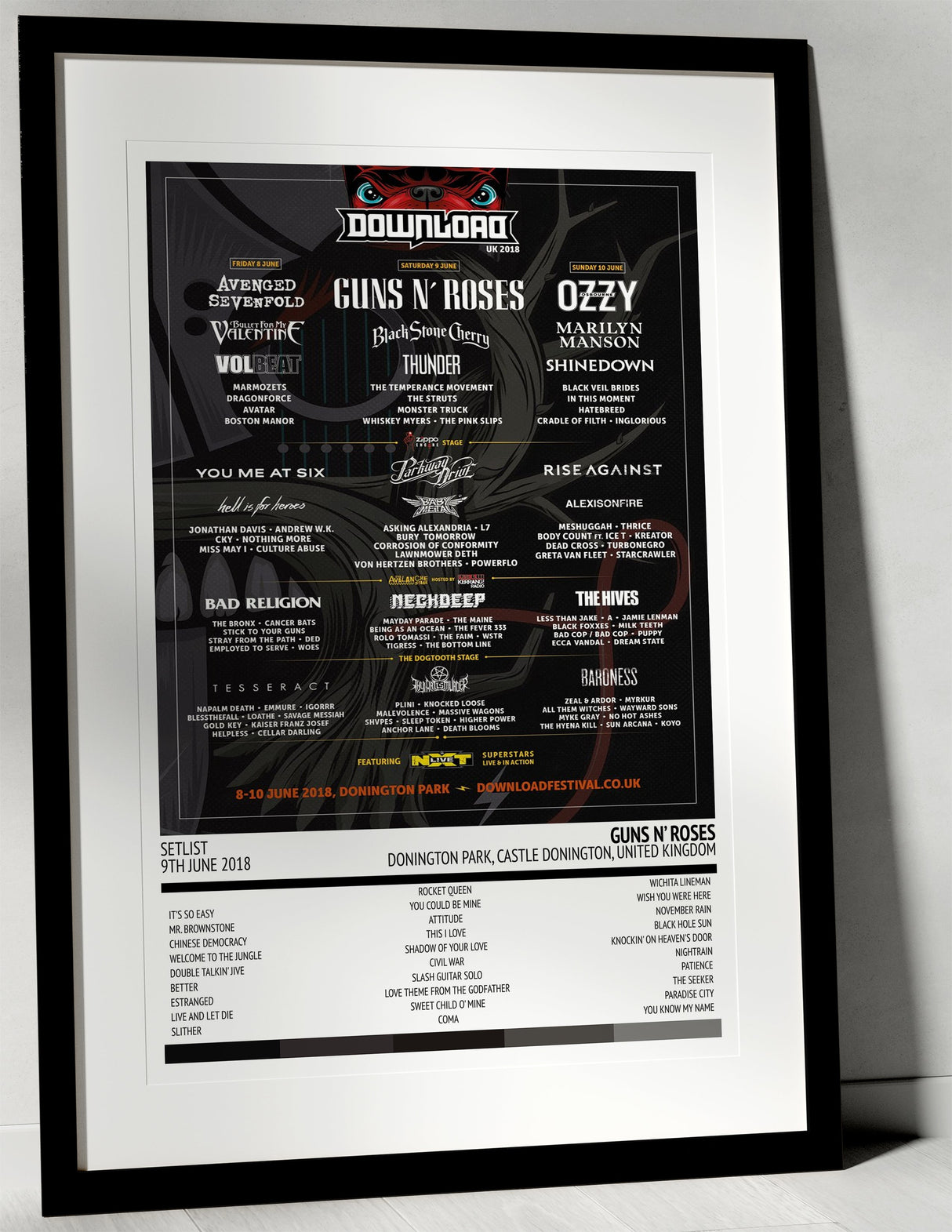 Guns N’ Roses Not in This Lifetime Donington Park Castle Donington 9th June 2018 - Setlist Tour Poster - Setlist