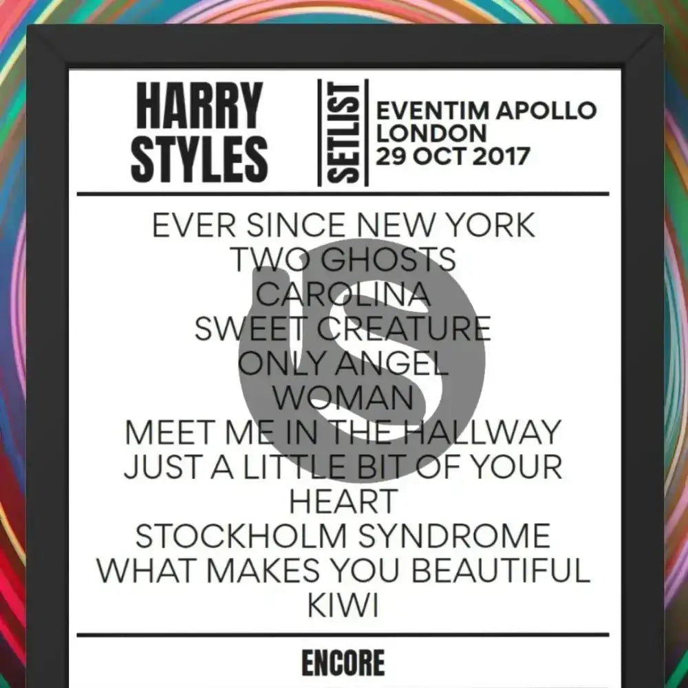 Harry Styles Eventim Apollo London 29 October 2017 Replica Setlist - Setlist