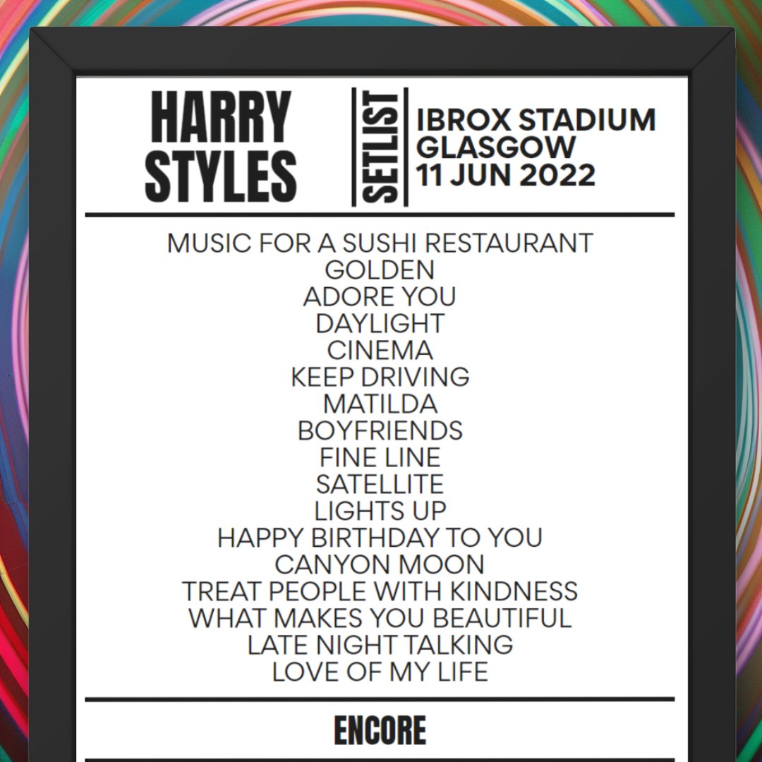Harry Styles Glasgow June 2022 Replica Setlist - Setlist