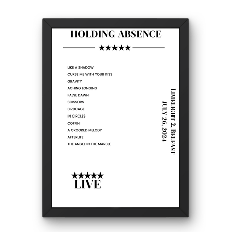 Holding Absence July 26, 2024 Limelight 2 Belfast Setlist Poster - Setlist