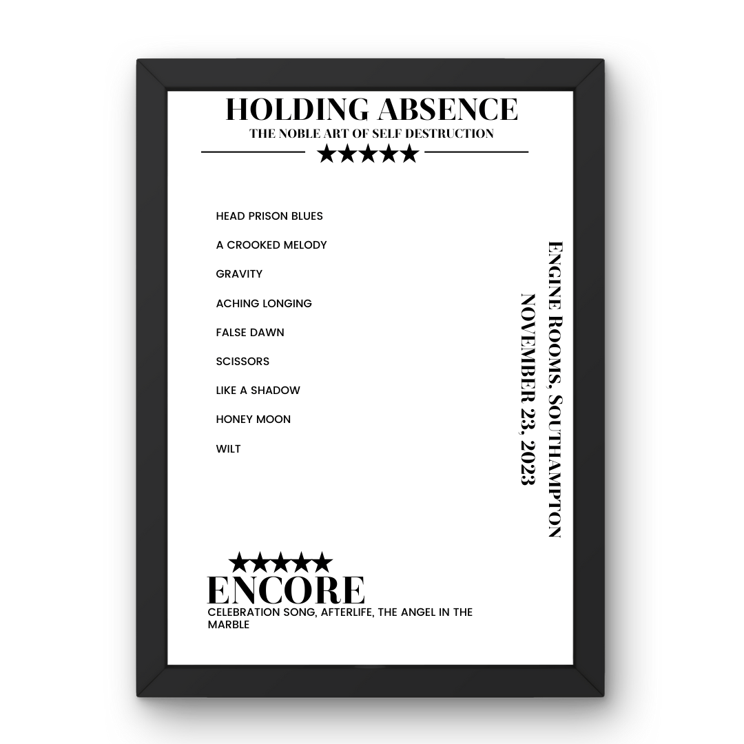 Holding Absence November 23, 2023 Engine Rooms Southampton Setlist Poster - Setlist