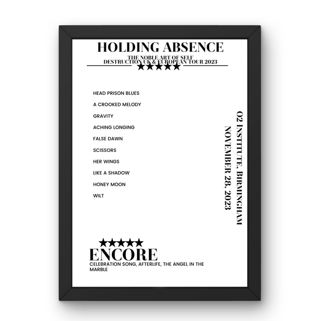 Holding Absence November 28, 2023 O2 Institute Birmingham Setlist Poster - Setlist