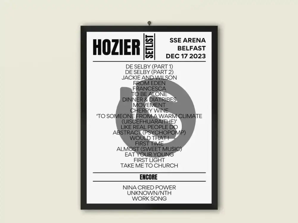 Hozier Unreal Earth Tour | SSE Arena Belfast | Tour Poster - Setlist