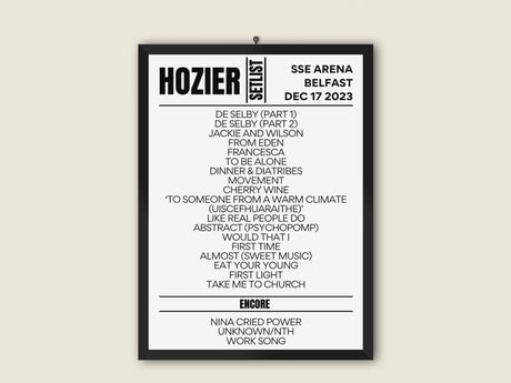 Hozier Unreal Earth Tour | SSE Arena Belfast | Tour Poster - Setlist