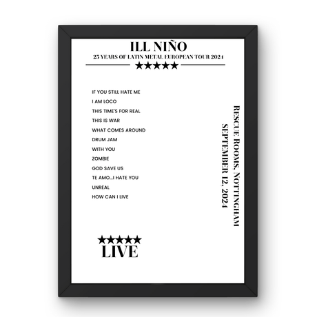 Ill Niño Rescue Rooms Nottingham 12 September 2024 Setlist Poster - Setlist