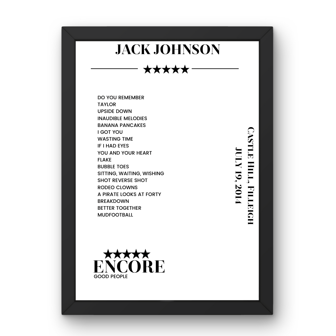 Jack Johnson July 19, 2014 Castle Hill Filleigh Setlist Poster - Setlist