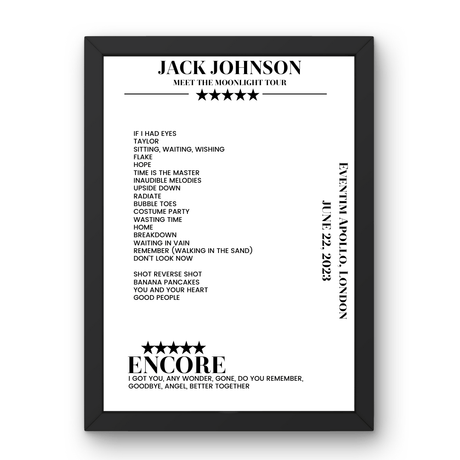 Jack Johnson June 22, 2023 Eventim Apollo London Setlist Poster - Setlist