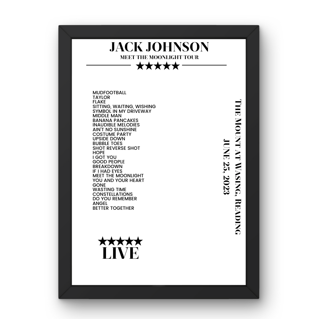 Jack Johnson June 25, 2023 The Mount at Wasing Reading Setlist Poster - Setlist