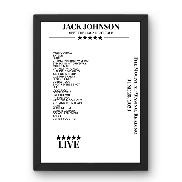 Jack Johnson June 25, 2023 The Mount at Wasing Reading Setlist Poster - Setlist