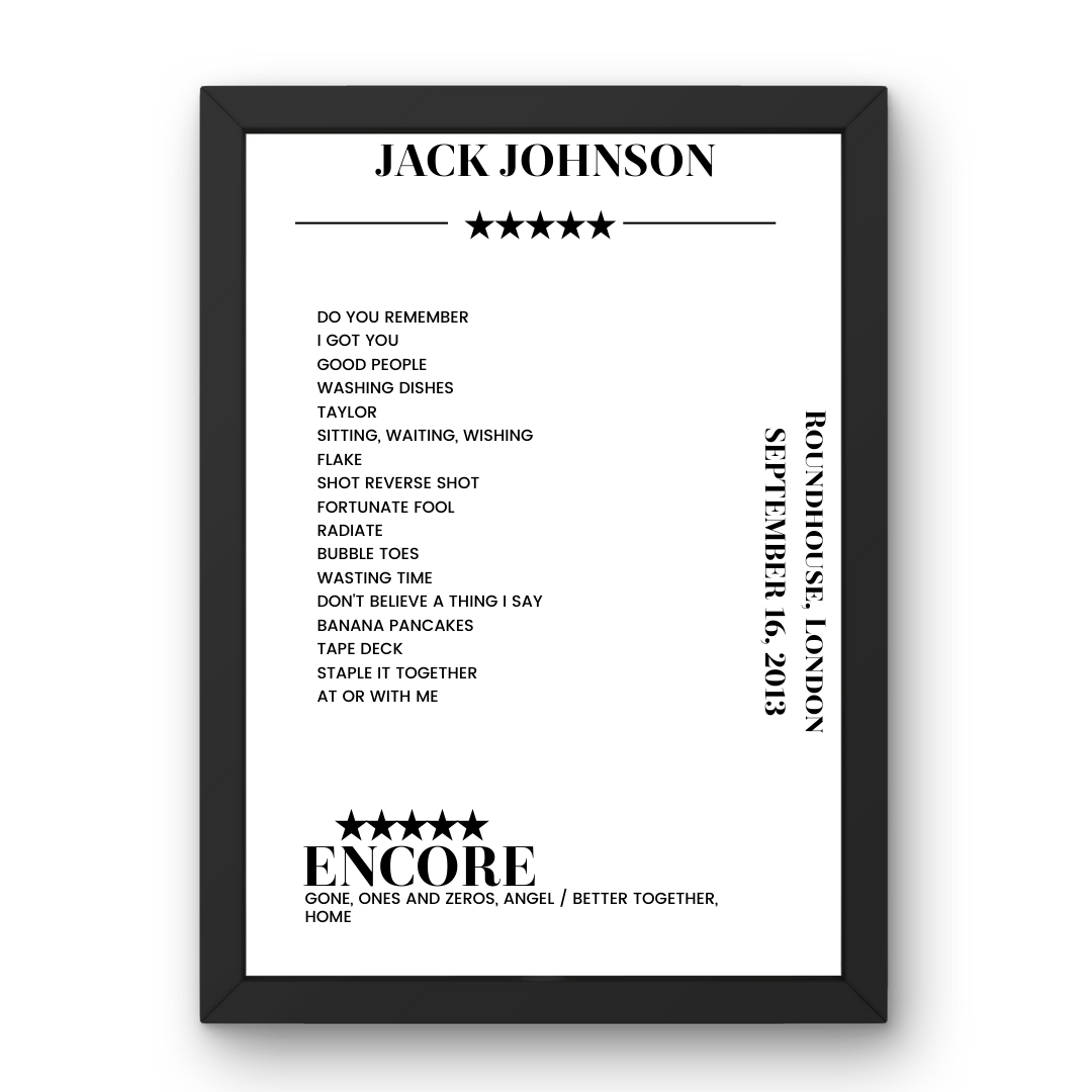 Jack Johnson September 16, 2013 Roundhouse London Setlist Poster - Setlist