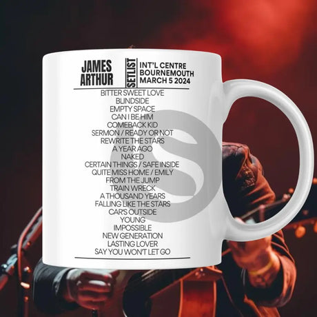 James Arthur Bournemouth International Centre March 5 2024 Setlist Mug - Setlist