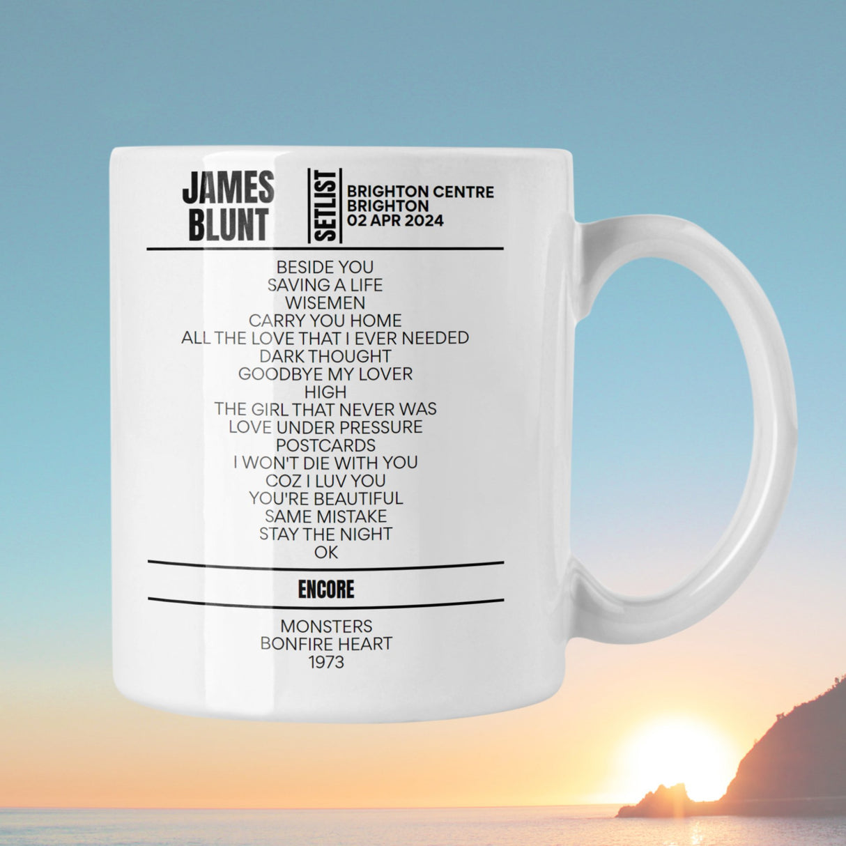 James Blunt Brighton April 2 2024 Setlist Mug - Setlist