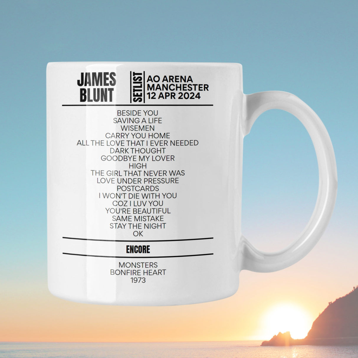 James Blunt Manchester April 2024 Setlist Mug - Setlist