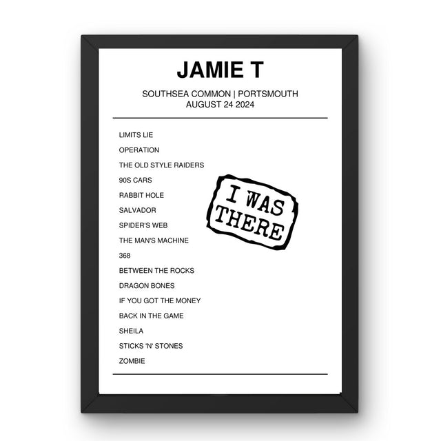 Jamie T August 24, 2024 Southsea Common Portsmouth Setlist Poster - Setlist