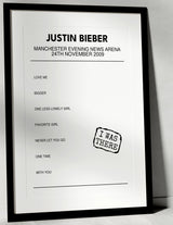 Justin Bieber 24th November 2009 Manchester Evening News Arena Manchester I Was There - Setlist