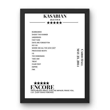 Kasabian Caird Hall Dundee 23 May 2014 Setlist Poster - Setlist