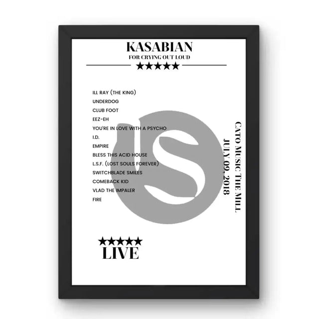 Kasabian Cato Music The Mill London 09 July 2018 Setlist Poster - Setlist