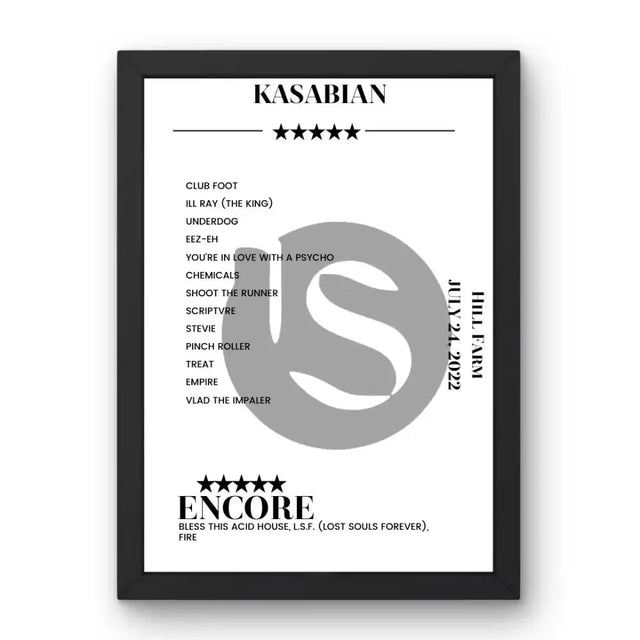 Kasabian Hill Farm Steventon 24 July 2022 Setlist Poster - Setlist