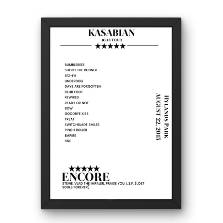 Kasabian Hylands Park Chelmsford 22 August 2015 Setlist Poster - Setlist