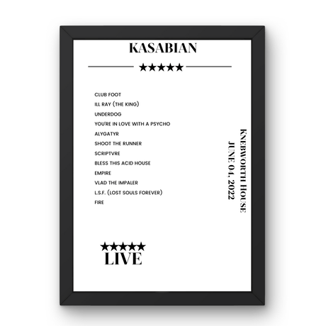 Kasabian Knebworth House Knebworth 04 June 2022 Setlist Poster - Setlist