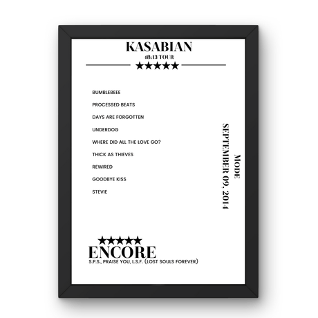 Kasabian Mode London 09 September 2014 Setlist Poster - Setlist