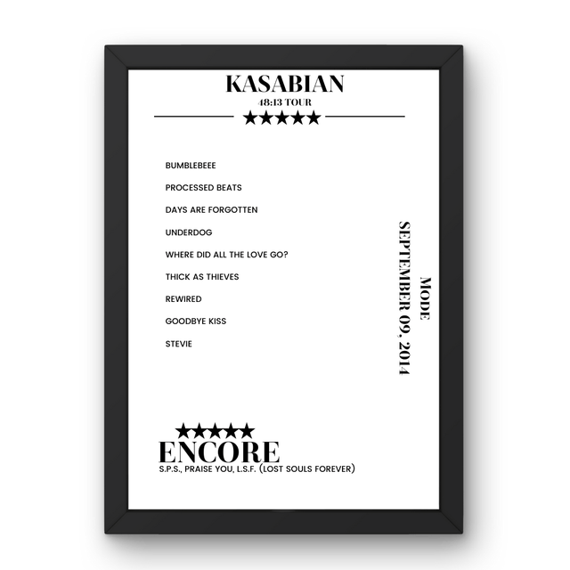 Kasabian Mode London 09 September 2014 Setlist Poster - Setlist