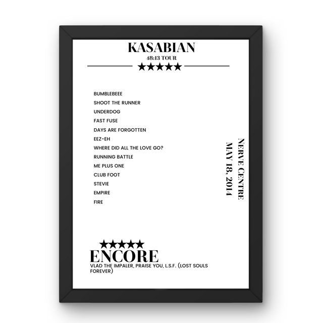 Kasabian Nerve Centre Londonderry 18 May 2014 Setlist Poster - Setlist