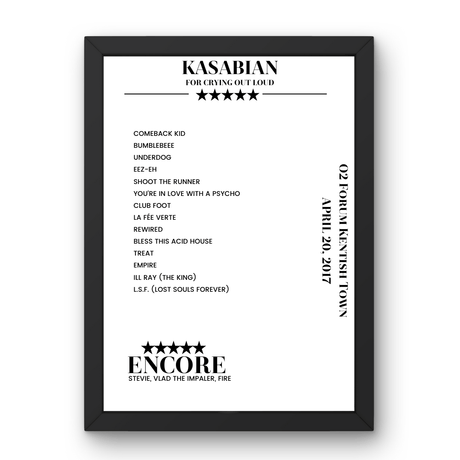 Kasabian O2 Forum Kentish Town London 20 April 2017 Setlist Poster - Setlist