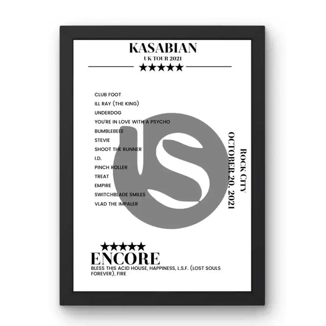 Kasabian Rock City Nottingham 20 October 2021 Setlist Poster - Setlist