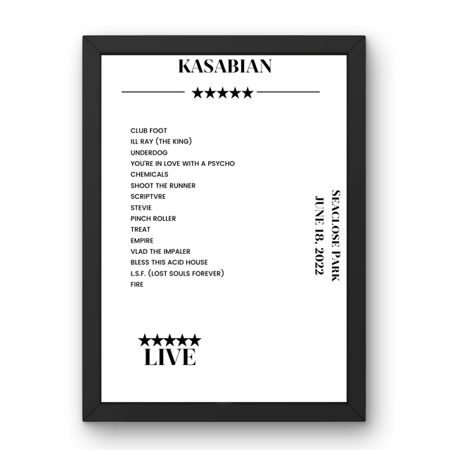 Kasabian Seaclose Park Newport 18 June 2022 Setlist Poster - Setlist