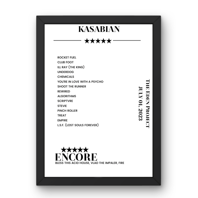 Kasabian The Eden Project St Austell 01 July 2023 Setlist Poster - Setlist