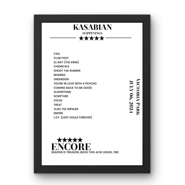 Kasabian Victoria Park Leicester 06 July 2024 Setlist Poster - Setlist