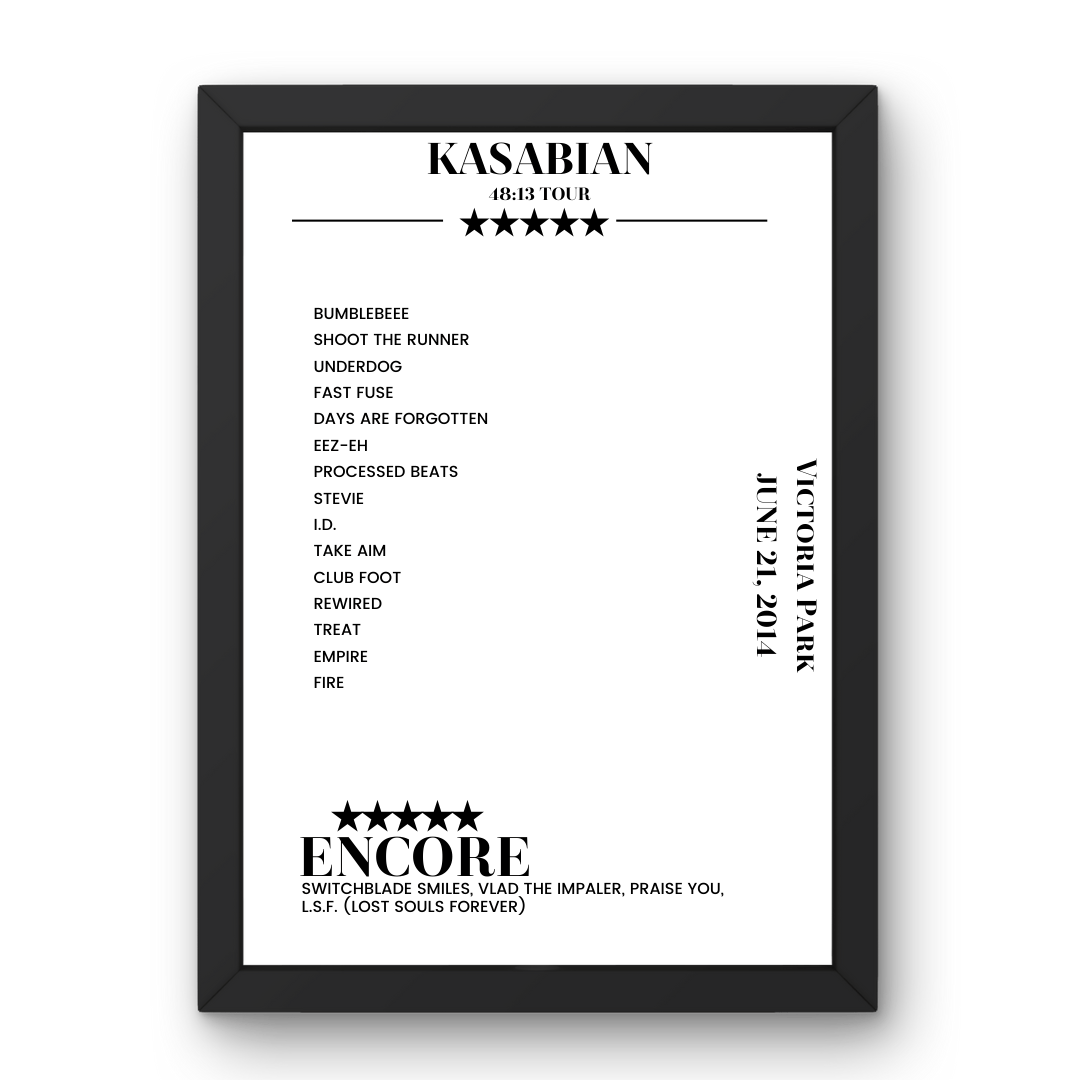 Kasabian Victoria Park Leicester 21 June 2014 Setlist Poster - Setlist