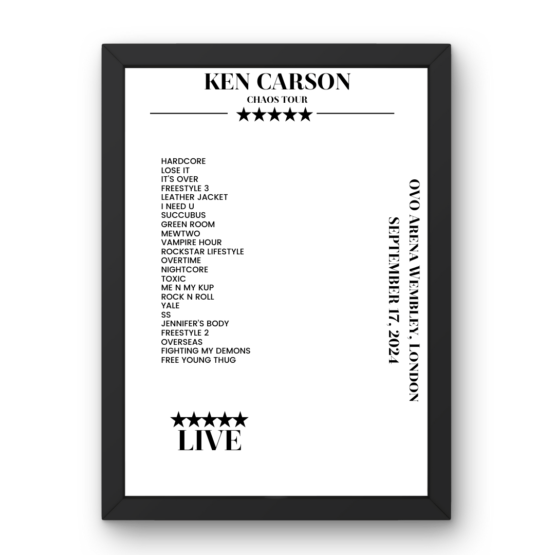 Ken Carson September 17, 2024 OVO Arena Wembley London Setlist Poster - Setlist