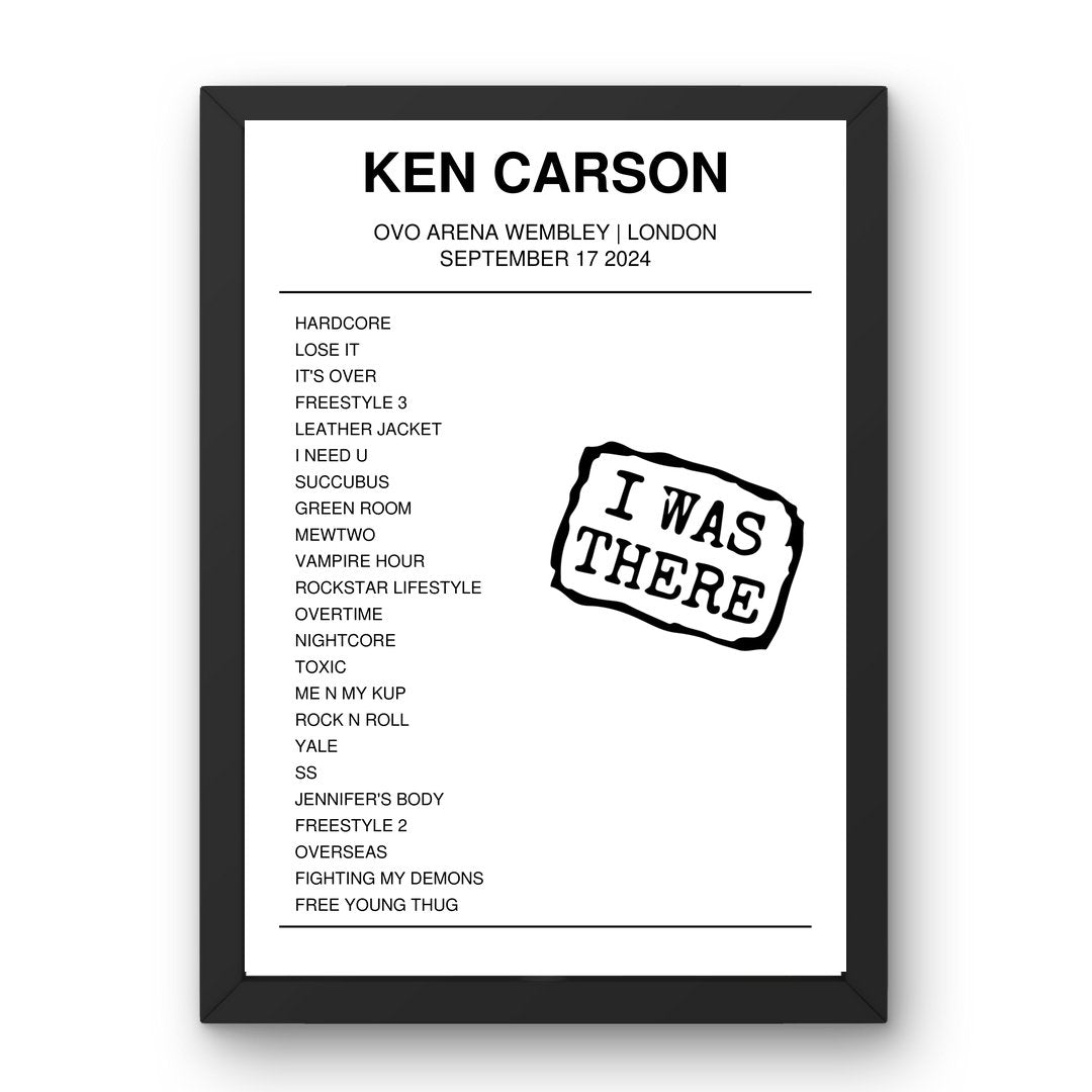 Ken Carson September 17, 2024 OVO Arena Wembley London Setlist Poster