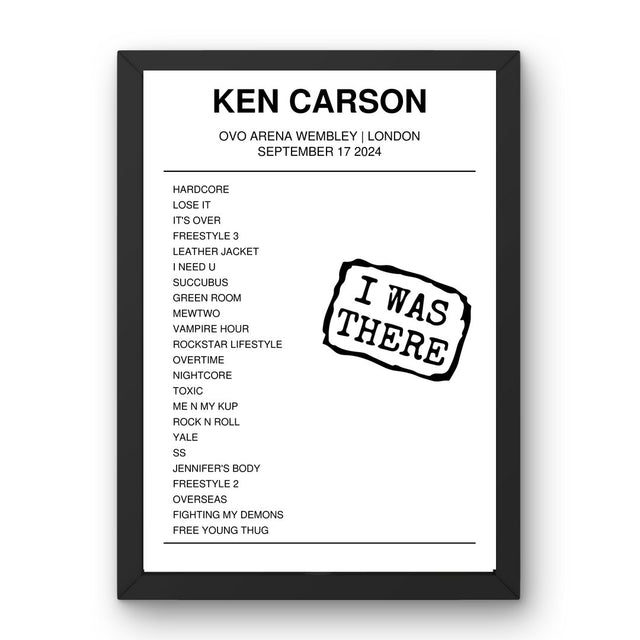 Ken Carson September 17, 2024 OVO Arena Wembley London Setlist Poster - Setlist