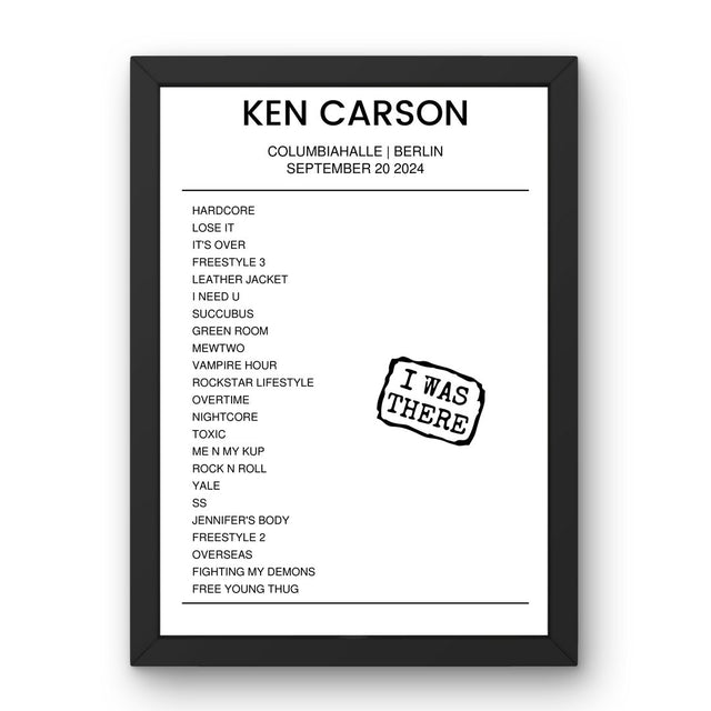 Ken Carson September 20, 2024 Columbiahalle Berlin Setlist Poster - Setlist