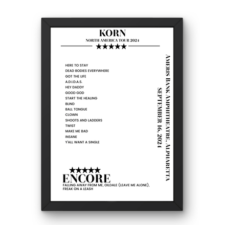 Korn September 16, 2024 Ameris Bank Amphitheatre Alpharetta Setlist Poster - Setlist