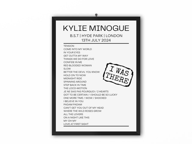 Kylie Minogue BST Hyde Park July 13 2024 Setlist Poster - Setlist