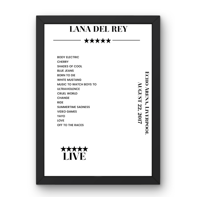 Lana Del Rey August 22, 2017 Echo Arena Liverpool Setlist Poster - Setlist