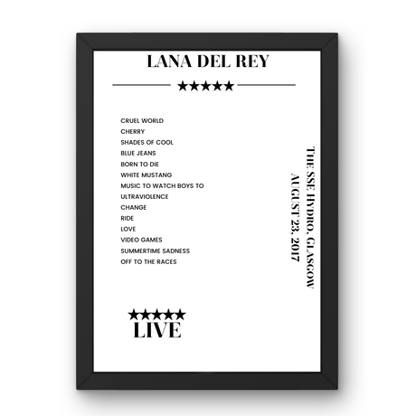 Lana Del Rey August 23, 2017 The SSE Hydro Glasgow Setlist Poster - Setlist