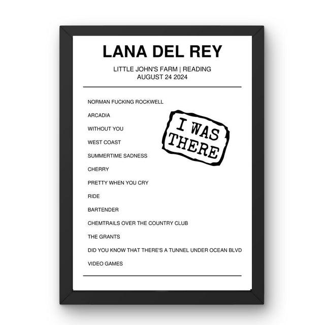 Lana Del Rey August 24, 2024 Little John's Farm Reading Setlist Poster - Setlist