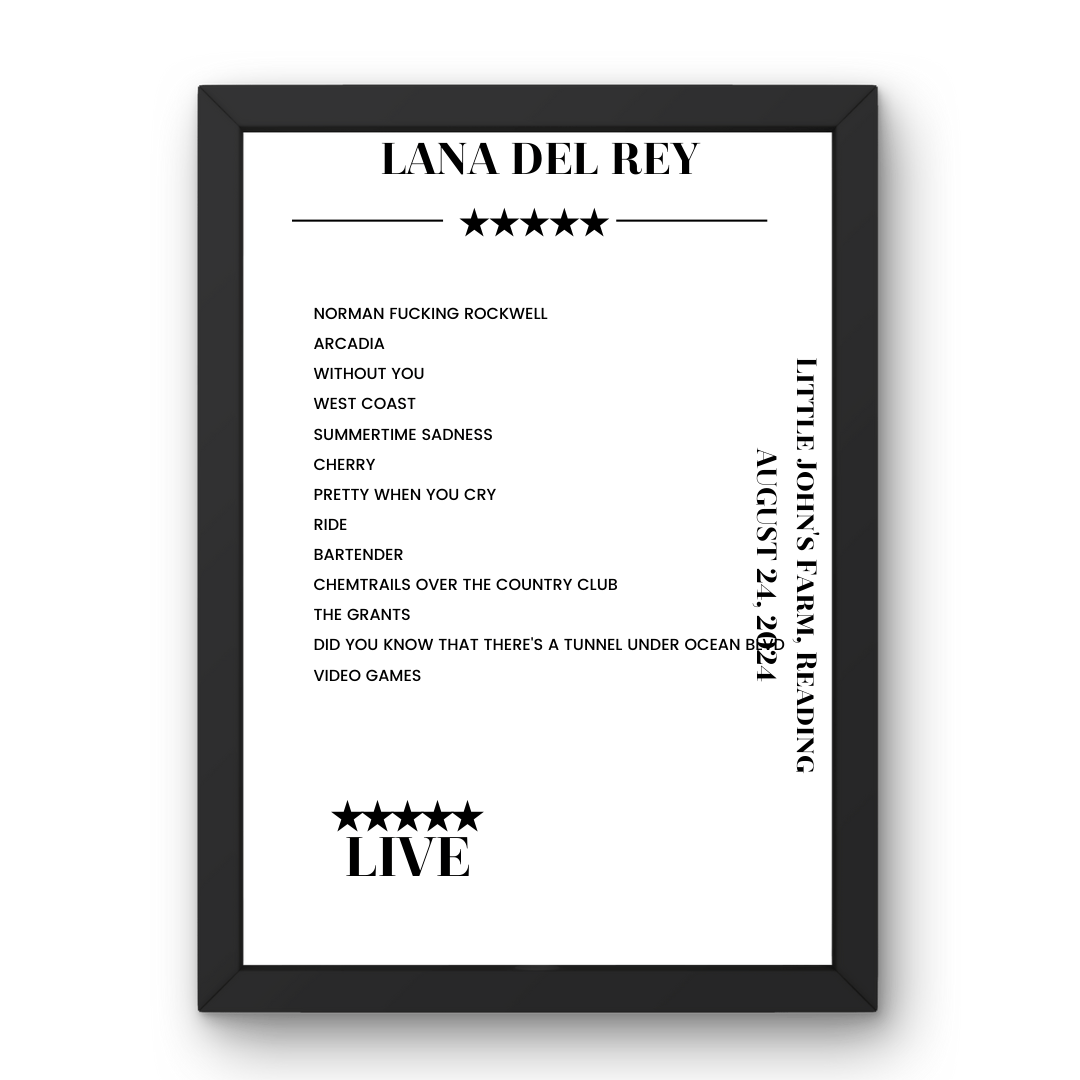 Lana Del Rey August 24, 2024 Little John's Farm Reading Setlist Poster - Setlist