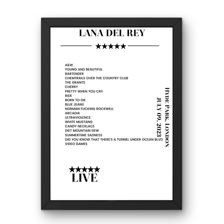 Lana Del Rey July 09, 2023 Hyde Park London Setlist Poster - Setlist