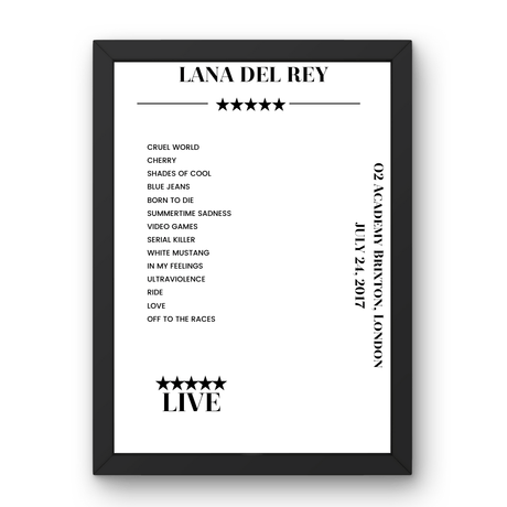 Lana Del Rey July 24, 2017 O2 Academy Brixton London Setlist Poster - Setlist