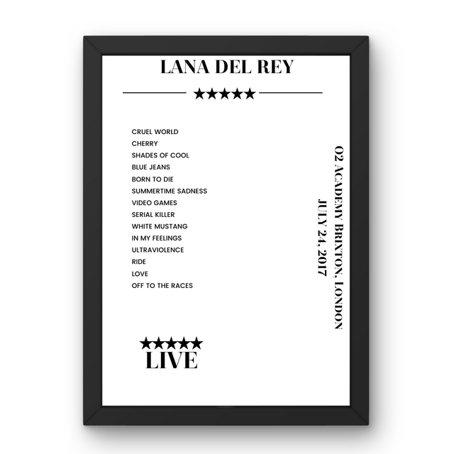 Lana Del Rey July 24, 2017 O2 Academy Brixton London Setlist Poster - Setlist