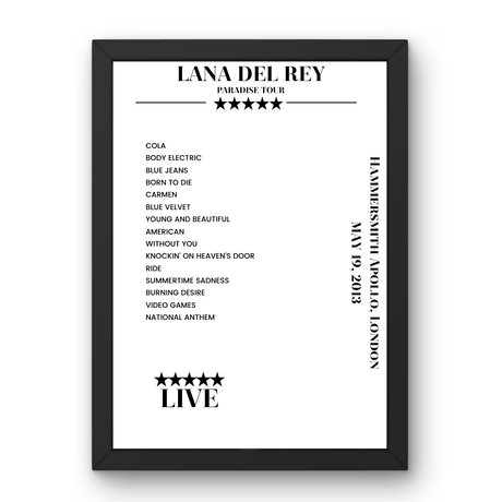 Lana Del Rey May 19, 2013 Hammersmith Apollo London Setlist Poster - Setlist